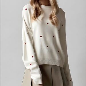 NWT Commense - Embroidered Heart Oversized Knit Sweater